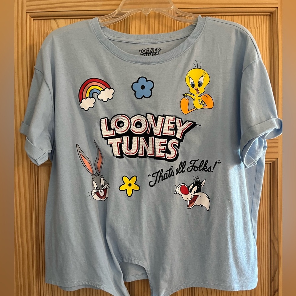 Looney Tunes That’s All Folks Baby Blue Tie in‎ the Front Shirt Size XL (15-17)